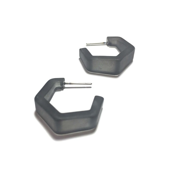 Frosted Vintage Lucite Tapered Hex Hoops Earrings - Picture 1 of 5